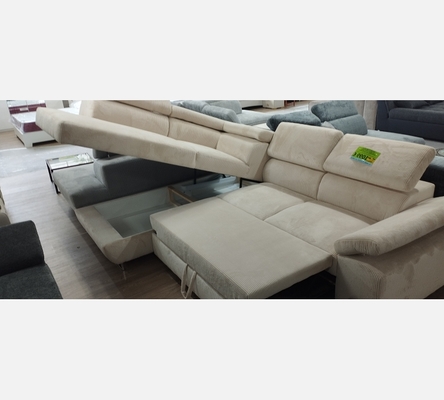 M2 Hydra23 Canapé d'angle Milano velours côtelé beige,convertible, grand coffre.