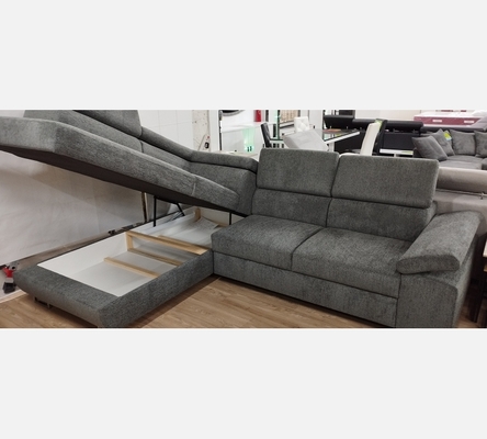 M2 Rav15 Canapé d'angle Milano tissu gris foncé, convertible, grand coffre.