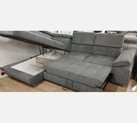 M2 Rav15 Canapé d'angle Milano tissu gris foncé, convertible, grand coffre.