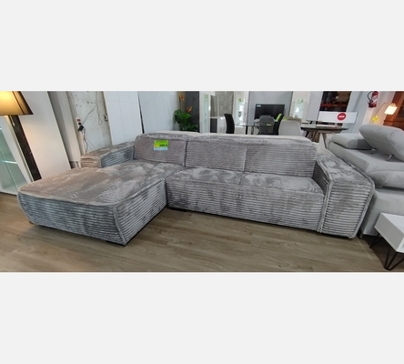 M2 Tilia86. Canapé d'angle Cancun velours cotelé large gris.