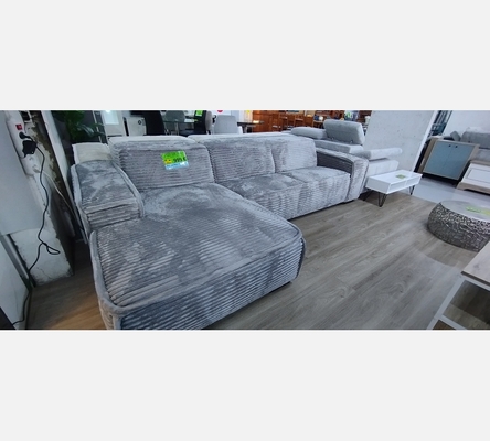 M2 Tilia86. Canapé d'angle Cancun velours cotelé large gris.