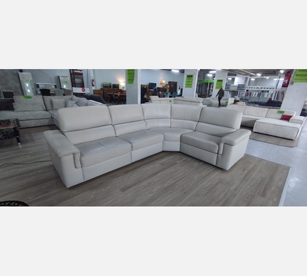 Magnifique canapé d'angle Poltrone Sofa avec 1 relax électrique en cuir beige
