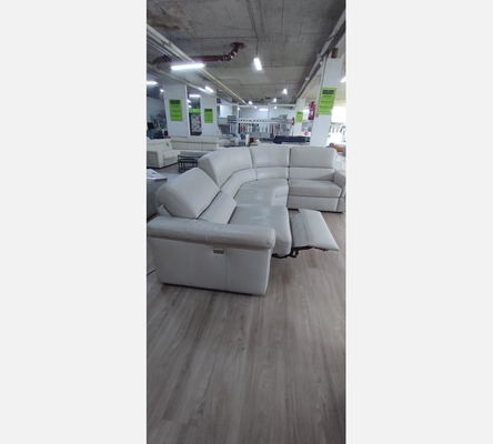 Magnifique canapé d'angle Poltrone Sofa avec 1 relax électrique en cuir beige