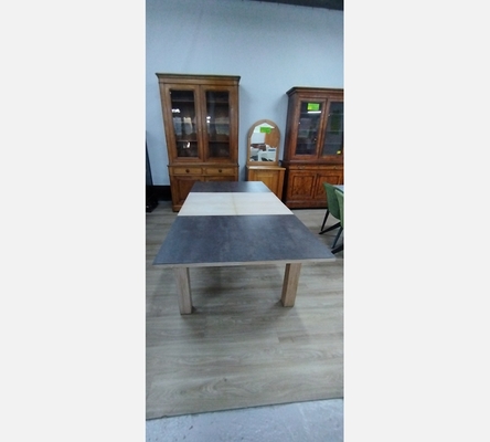 Magnifique table de salle à manger en bois massif dessus céramique, 2 allonges