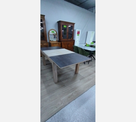 Magnifique table de salle à manger en bois massif dessus céramique, 2 allonges