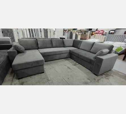 MG.OpéAnt Canapé panoramique Atos, velours, gris, convertible, réversible,coffre