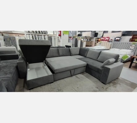 MG.OpéAnt Canapé panoramique Atos, velours, gris, convertible, réversible,coffre