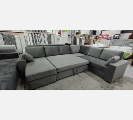 MG.OpéAnt Canapé panoramique Atos, velours, gris, convertible, réversible,coffre