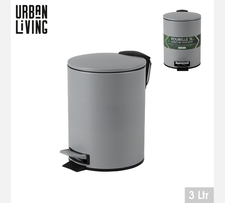 'NOMAD GRAY' POUBELLE SDB 3L AVEC PEDALE ET FERMETURE SILENCIEUSE D17XH23CM