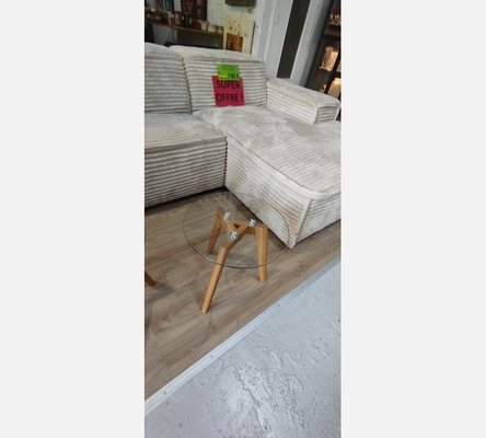 P.m Table basse ronde pied en hêtre massif .