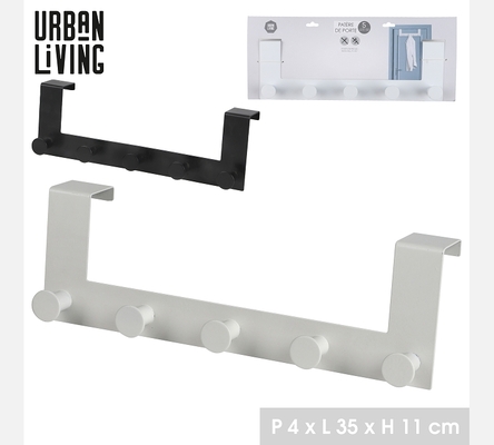 Patère de porte 5 crochets. Noir ou blanc.