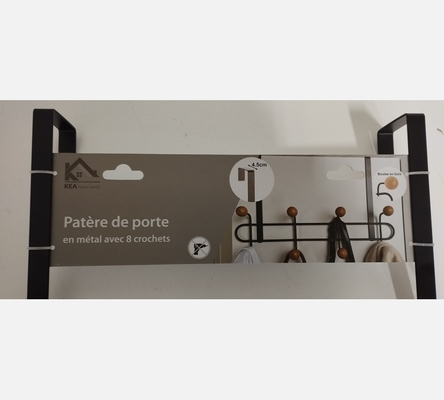 Patère de porte en métal noir, 8 boules bois.