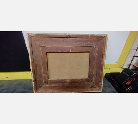 Peinture à l'huile sur toile antique rustique dans un cadre en bois.