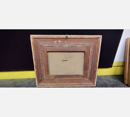 Peinture à l'huile sur toile antique rustique dans un cadre en bois.toile abimée