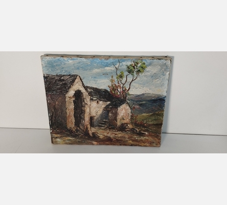 Peinture au couteau d'une cahute, signée