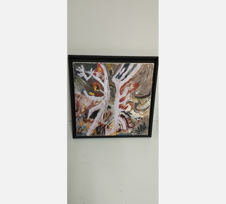 Peinture carrée d'arbre tortueux dans caisse américaine noire.