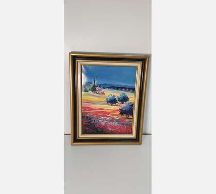 Peinture dans joli cadre de champs en Provence signée V Du Midi