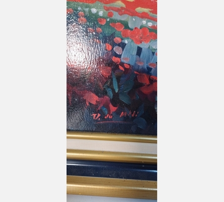 Peinture dans joli cadre de champs en Provence signée V Du Midi