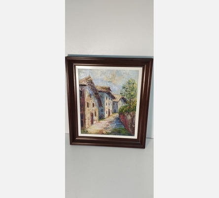 Peinture d'une ruelle dans un village, signée Aisa