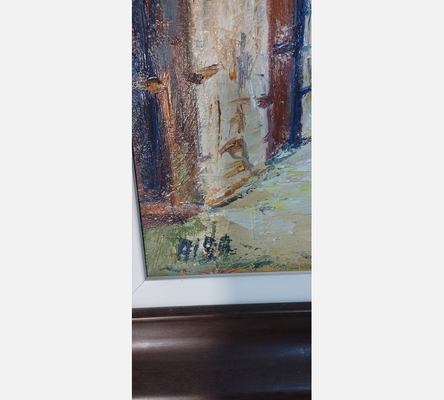 Peinture d'une ruelle dans un village, signée Aisa