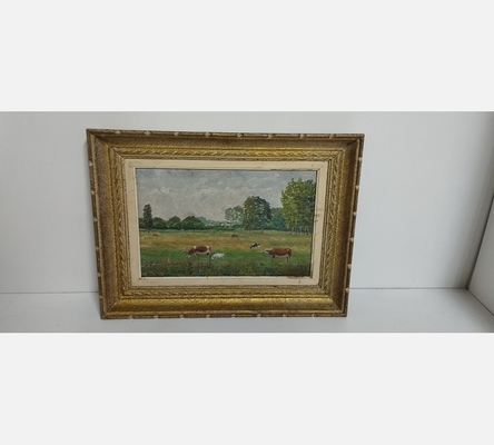 Peinture 'Les vaches dans le pré' signée Laurent