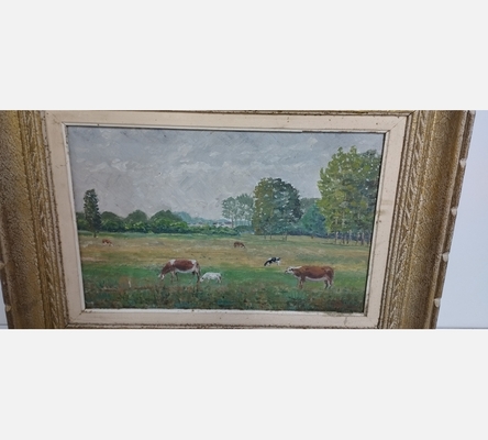 Peinture 'Les vaches dans le pré' signée Laurent