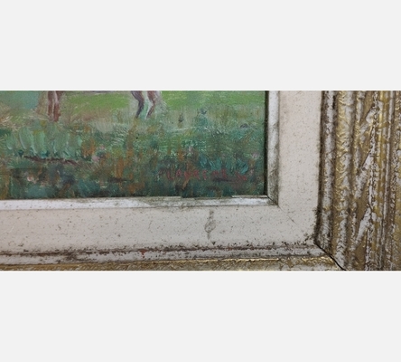 Peinture 'Les vaches dans le pré' signée Laurent