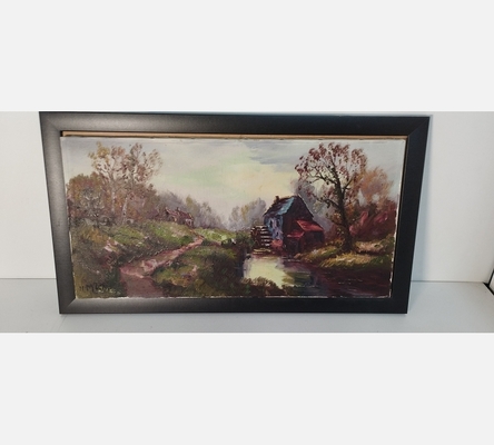 Peinture moulin au bord de l'eau