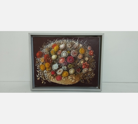 Peinture nature morte bouquet de fleurs signée Kaki Brunet