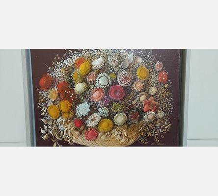 Peinture nature morte bouquet de fleurs signée Kaki Brunet