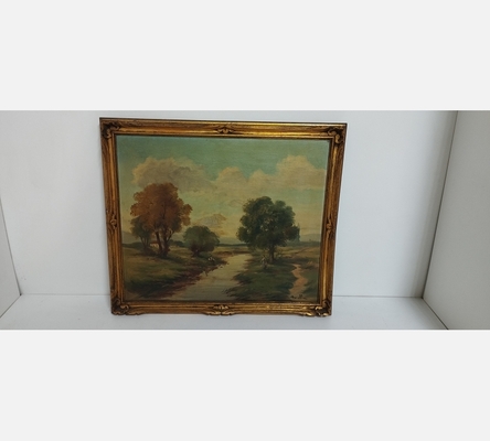 Peinture Pêcheur au bord de l'eau signée Zeriolle