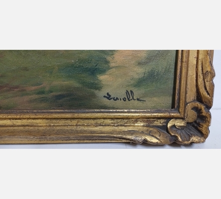 Peinture Pêcheur au bord de l'eau signée Zeriolle