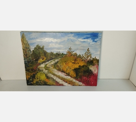 Peinture sans cadre d'un chemin dans la garrigue signée S. Bolchet