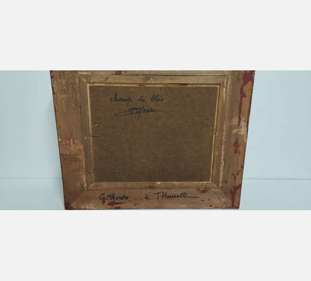 Peinture sur bois 'Champs de blé à Thourotte' signée G. Mordo