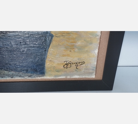 Peinture sur bois de 2 barques de pêcheurs, signées Grosjean