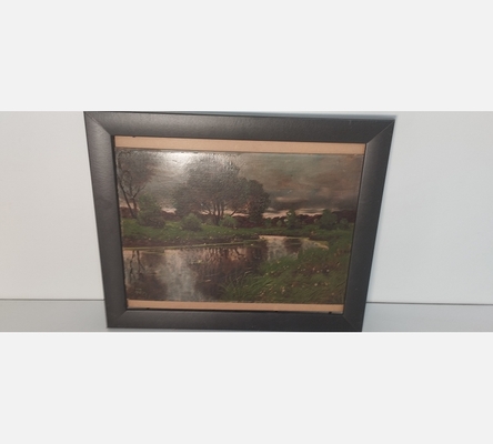 Peinture sur bois d'un cours d'eau