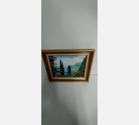 Peinture sur bois le lac dans la montagne 1981