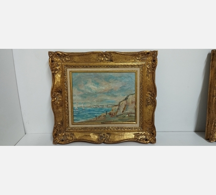 Peinture sur bois 'Mer du Nord Les falaises' signée G. Mordo