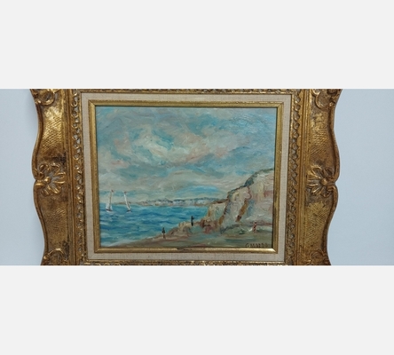 Peinture sur bois 'Mer du Nord Les falaises' signée G. Mordo