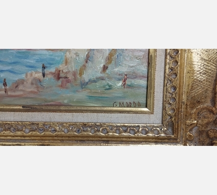 Peinture sur bois 'Mer du Nord Les falaises' signée G. Mordo