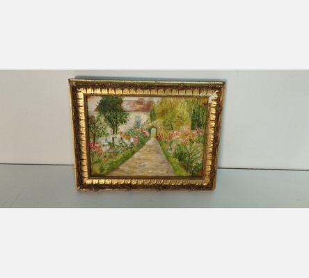 Petite peinture d'un chemin fleuri