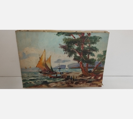 Petite peinture marine ancien signée N. Perin