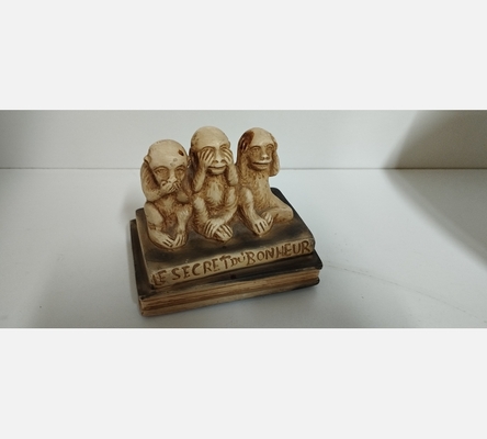 Petite sculpture des 3 singes 'Le secret du bonheur'