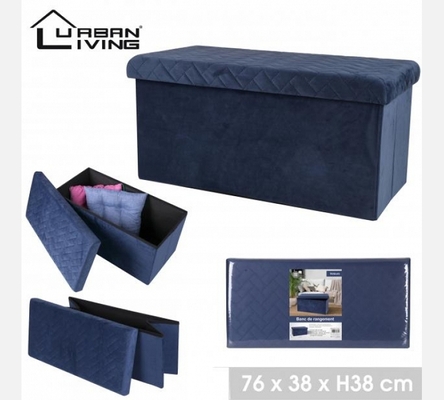 Pouf de rangement rectangulaire pliable KUBE en velours bleu.