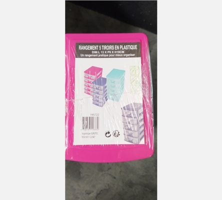 Rangement 5 tiroirs en plastique coloré. L 9 / P 13 / H 19 CM.