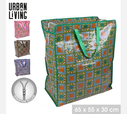 SAC SHOPPING 4 COULEURS ASSORTIES ROSE/BLEU/VERT/NOIR 65X55X30CM