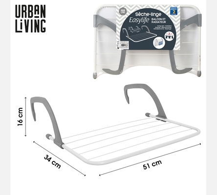 Sèche linge de balcon et radiateur.