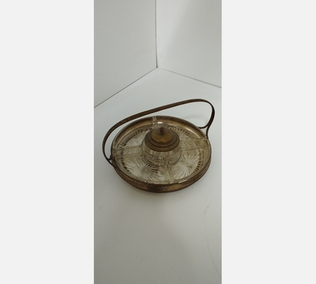 Serviteur apéritif métal argenté 5 compartiments en verre.