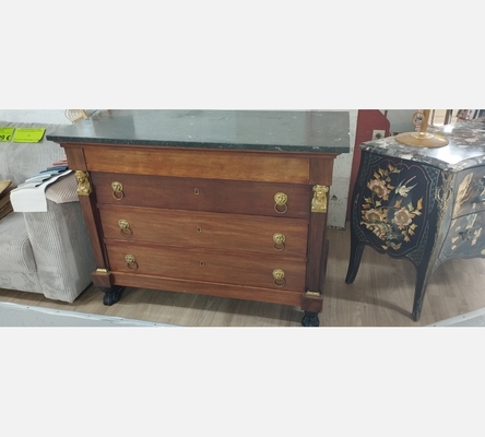 Superbe commode époque Empire 'Retour d'Egypte', 4T, pates de lions, bronze