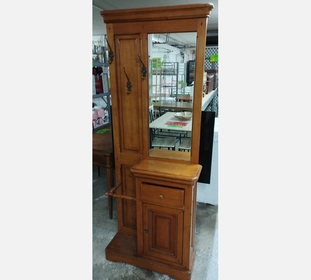 Superbe porte manteaux d'entrée en merisier massif, 1 porte, 1 tiroir.